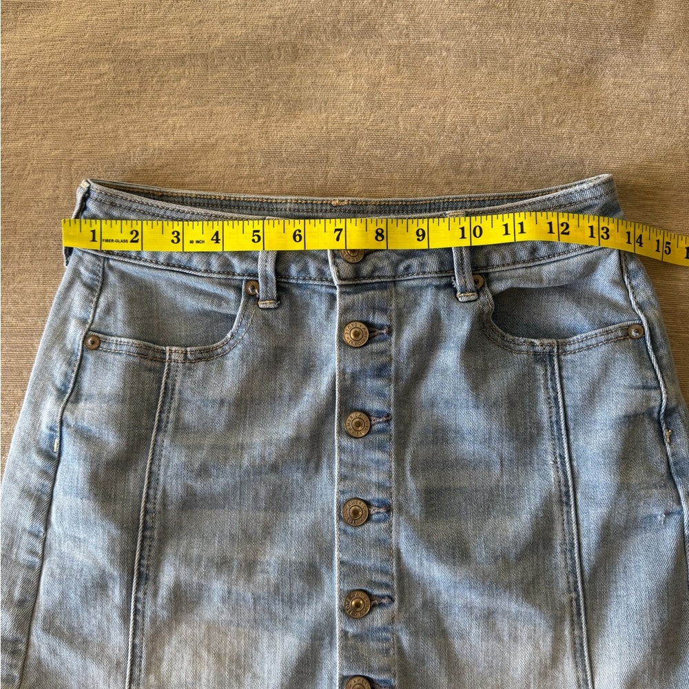 American Eagle Super Stretch Hi-Rise A-Line Denim Skirt Button Front Size 2 - Picture 9 of 10